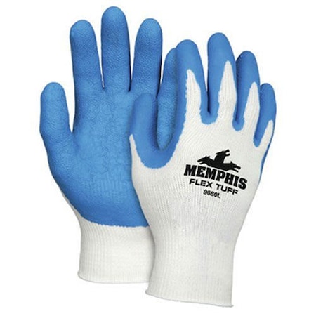 Mcr Safety Coated Gloves, Cotton, Polyester, Rubber, Latex, White, L 1 PR 9680L